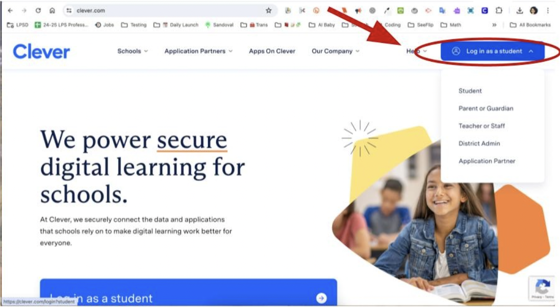 Click on “Log In As Student”